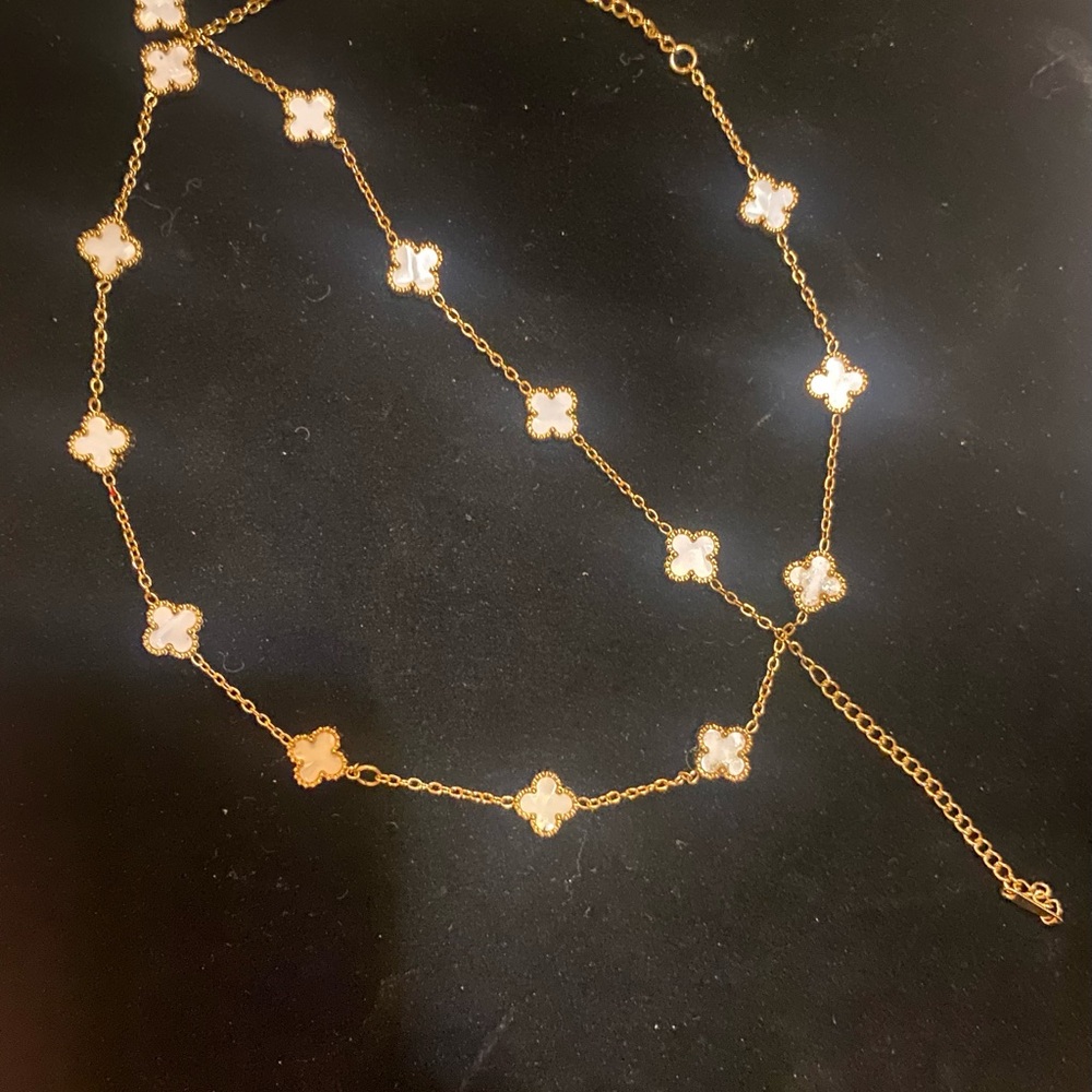 White Mini Clover Necklace and Bracelet Set